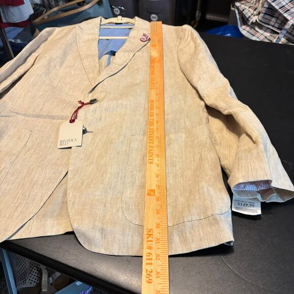 Riviera Red Linen Blend Blazer Jacket Tan 44 Santana SPJ NWT Made in Portugal - Picture 5 of 7